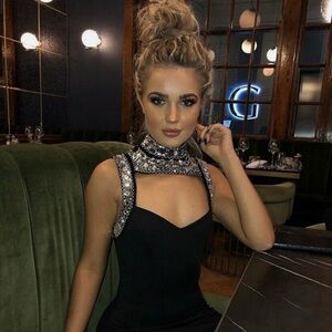 Black Midi Crystal Embellished Dress